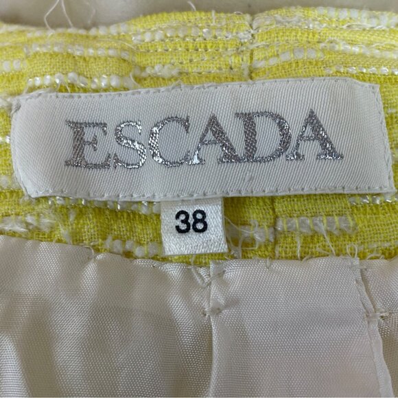 Escada Yellow Textured Tweed Jacket With White Trim Womens Size 38 - Picture 7 of 9
